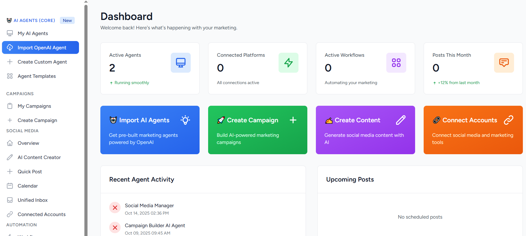 Marketing automation dashboard preview